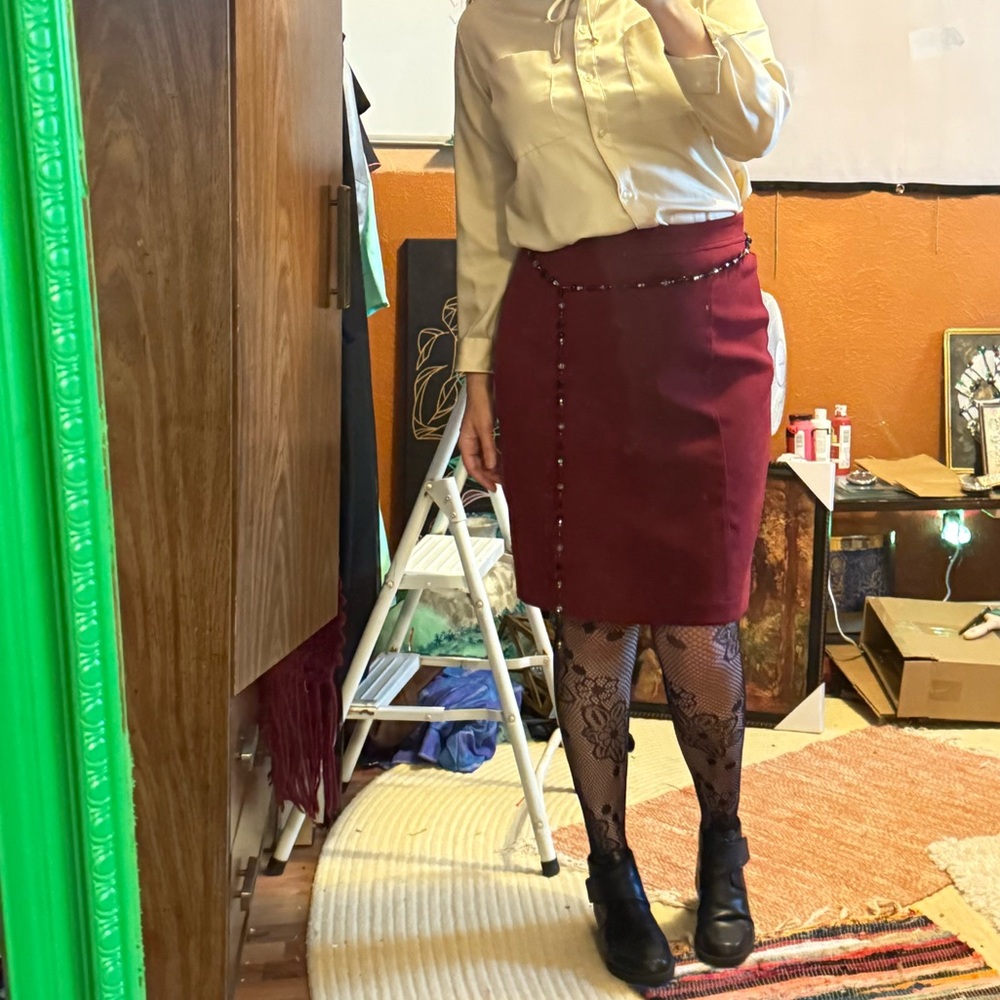Red Mock Suede Office Siren Skirt